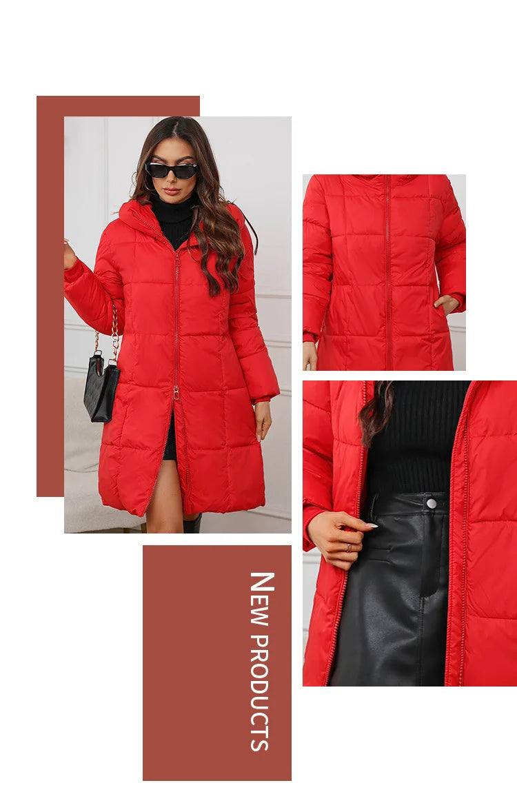 Women Long Coat – Thick Cotton Parka Jacket With Zipper Closure, Autumn Winter Warm Outerwear
