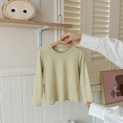 9 Colors Children's T-shirt Cotton Long Sleeve Solid Color Base Coat Leisure Wear Boys Girls Tops Kids Clothes