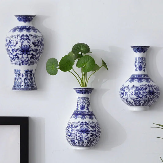 Antique Blue and White Ceramic Vase - Porcelain Flower Container for Home Decoration