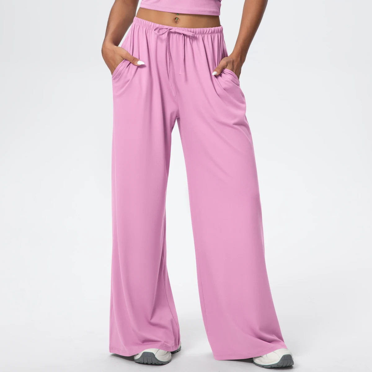 Breathable Solid Color Loose Yoga Pencil Pants Lifting Buttocks Sports Quick Drying Wide Leg Pants With Pockets Gym Yoga Pants