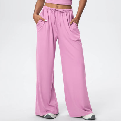 Breathable Solid Color Loose Yoga Pencil Pants Lifting Buttocks Sports Quick Drying Wide Leg Pants With Pockets Gym Yoga Pants