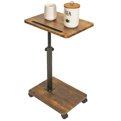 C Shaped Side Table – Mobile Coffee Table With Wheels | Adjustable Height Wooden Storage