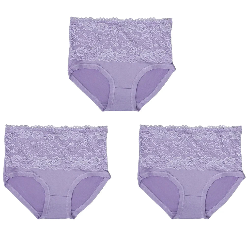 3Pcs Women's Panties Lace Triangle Panties Woman High Waist Plus Fat Plus Size Soft Comfortable and Breathable Female Underwear