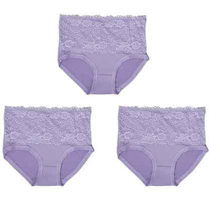 3Pcs Women's Panties Lace Triangle Panties Woman High Waist Plus Fat Plus Size Soft Comfortable and Breathable Female Underwear