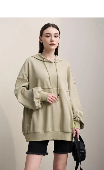 Amii Women's Sweatshirt 2026 Spring New Casual Letter Embroidery Printed Hooded Sweater Women's Loose Versatile Top 12641024
