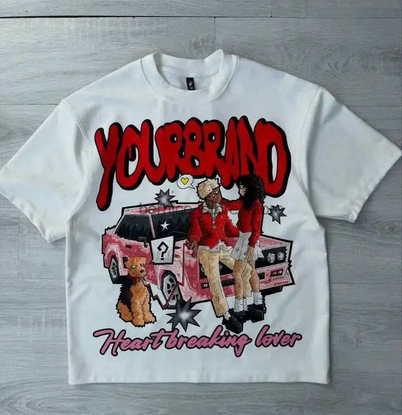 Harajuku Streetwear Shirt - Y2k Fashion Tee With Oversized Cartoon Print, Breathable Cotton
