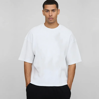 Basic Oversized Boxy Crew Neck T-shirt Mens Heavyweight 240GSM 100% Cotton Half Sleeve T-Shirts Summer Loose Sports Clothing