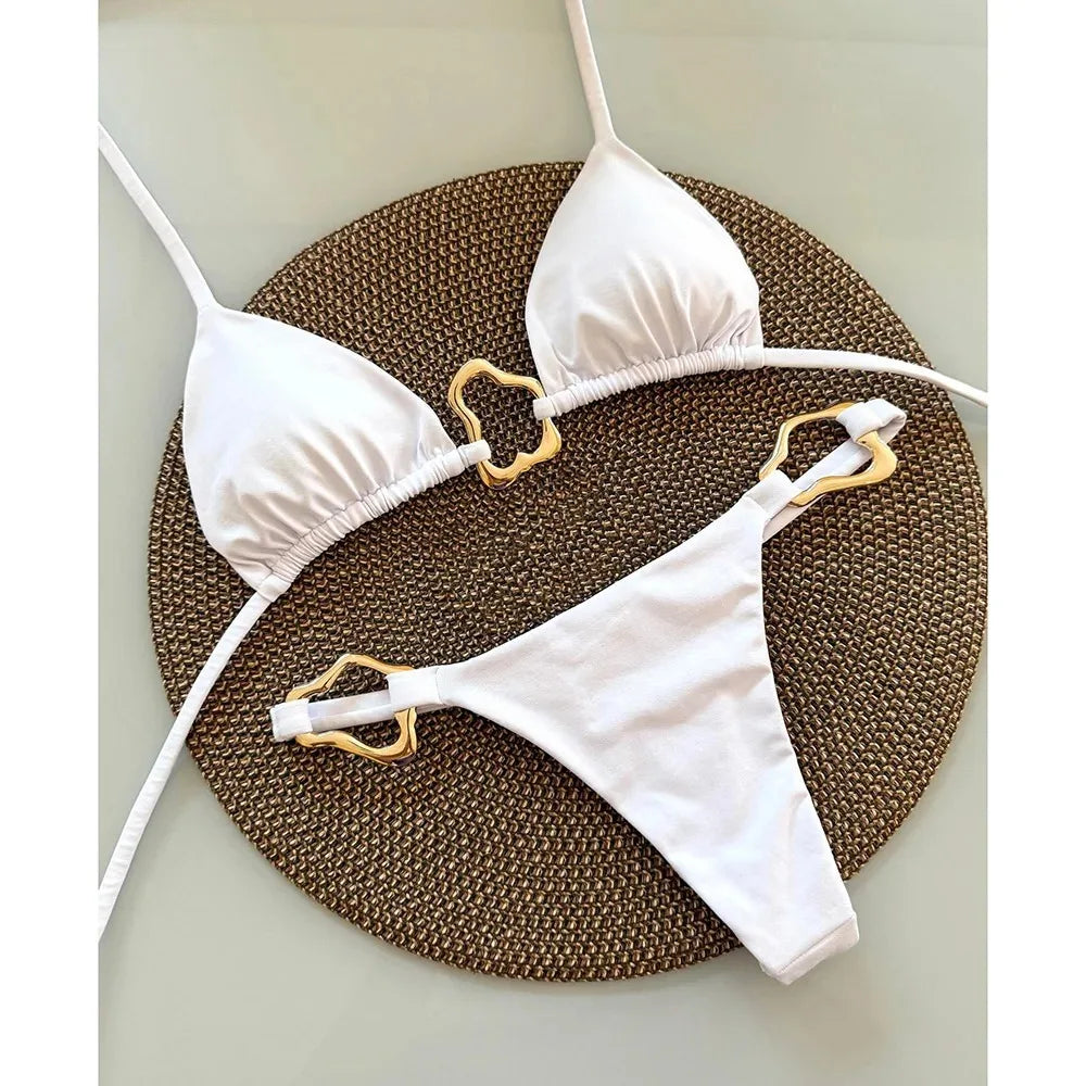 Lace-up Two-Piece Bikini - Solid Color Swimsuit for Women - ZOOMNSTORE
