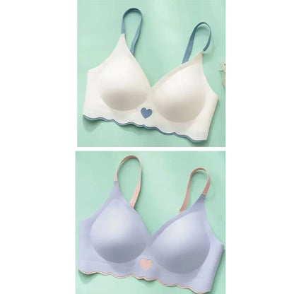 2pcs Womens Seamless Sweet Anti Sagging Bra Girl Thin Brassier Lady Comfort Soft Breathable Bra Student Simple Fashion Underwear