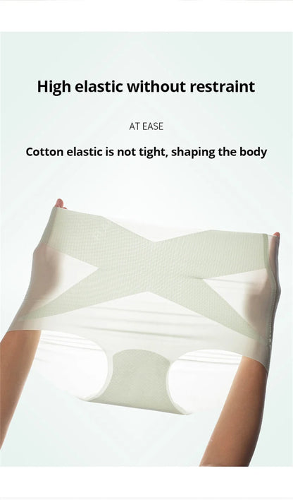 Flarixa 3PCS Seamless High Waist Panties for Women Ultra Thin Ice Silk Panties Comfort Briefs Antibacterial Underwear Underpants