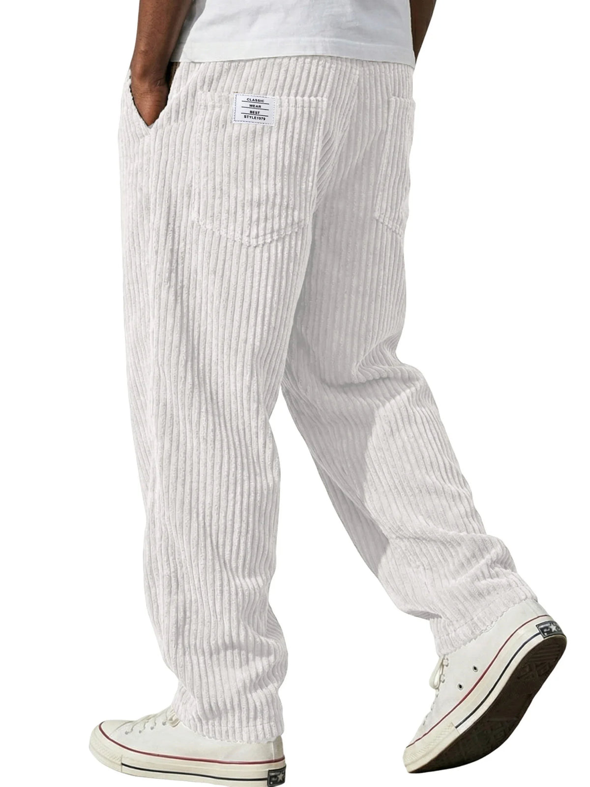 Winter Thick Warm Corduroy Sweatpants Men Fleece Liner Drawstring Straight Loose Track Pants Male Casual Fleece Thermal Trousers