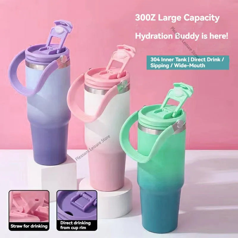 890ML Stainless Steel Thermos Cup Travel Thermos Water Bottle with Straw Keep Cold and Hot Car Coffee Cup Portable Vacuum Flask