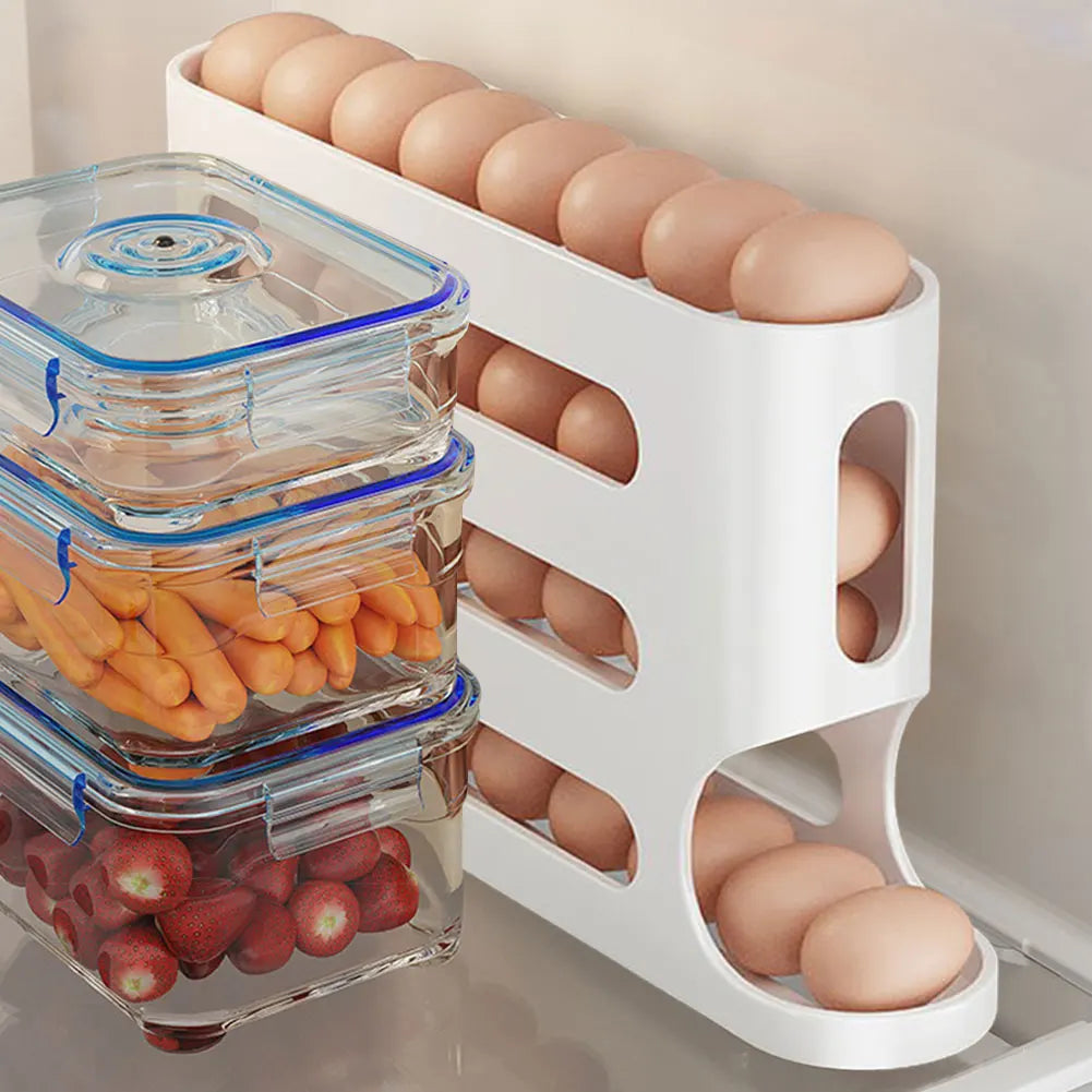 Automatic 4-Layer Egg Holder Rack - Fridge Egg Dispenser  Organizer