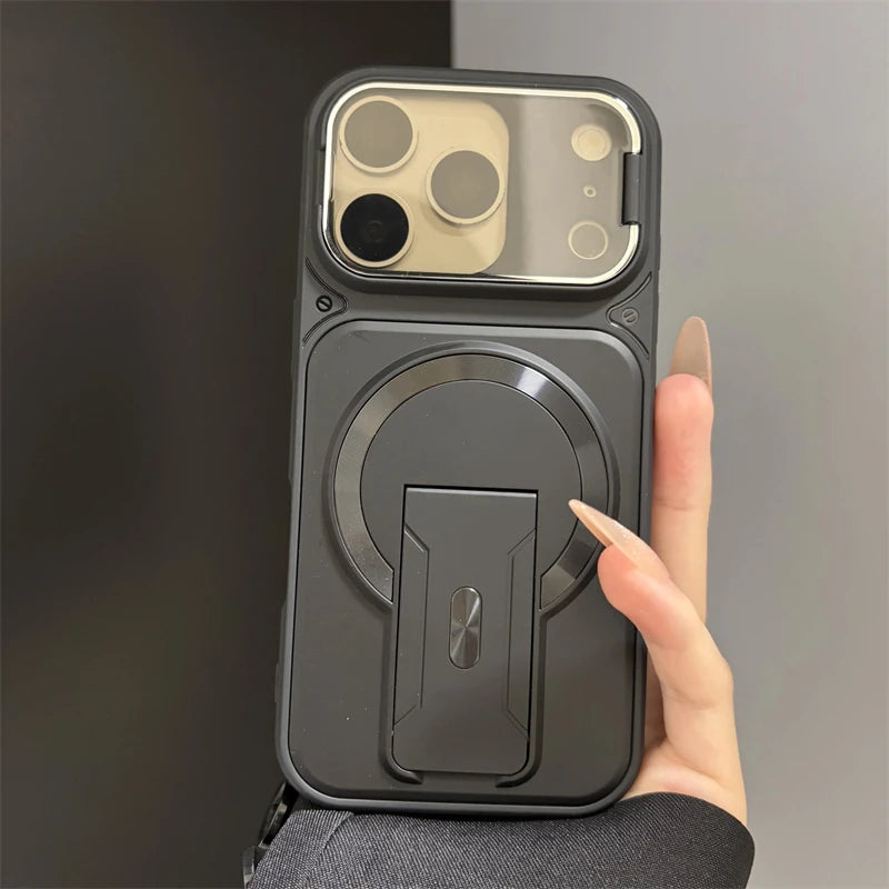 Fold Stand Magnetic Armor Case for iPhone 17 Air 16 15 14 Plus 13 12 11 Pro Max For Magsafe Camera Holder Lens Protection Cover