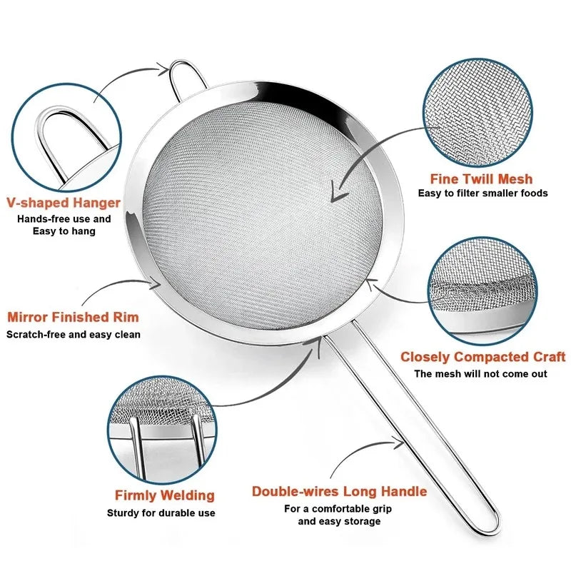 Stainless Steel Sieve - Fine Mesh Strainer & Durable Wire Mesh Filter for Kitchen