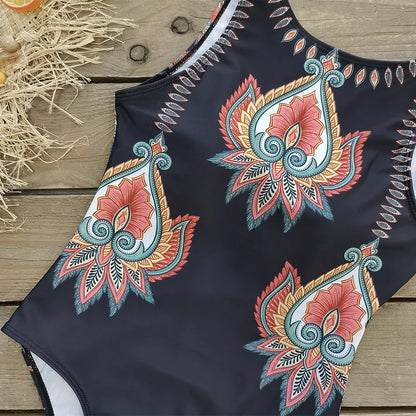 2026 New Printed One-piece Swimsuit Classic Printed Lace Up Swimsuit Women's Push Up Flower One-piece Suit Beach Wear For Female