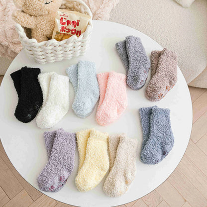 1 Pairs Winter Coral Fleece Children Socks Thick Warm Anti-slip Newborn Girls Boys Tube Socks Indoor Floor Socks For 0-5 Years