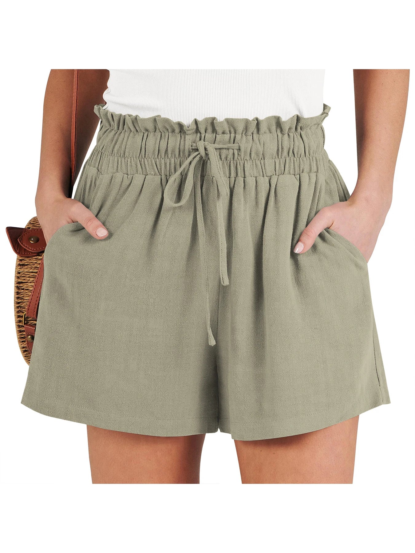 Women's Shorts Breathable Drawstring Elastic Waist Lightweight Solid Color Casual Business Style Fashion Linen Shorts