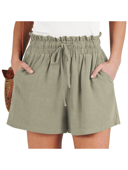 Women's Shorts Breathable Drawstring Elastic Waist Lightweight Solid Color Casual Business Style Fashion Linen Shorts