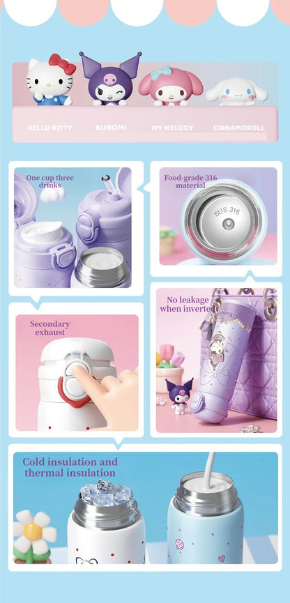 X&W 500ML for Sanrio My Melody Thermos Cups Cartoon Stainless Steel Vacuum Flask Student Cute Insulated Water Bottles Kids Cup