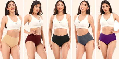 POKARLA Women Soft Cotton Underwear Comfortable No Muffin Top Briefs Female High Rise Belly Control Panties Sets Black Plus Size
