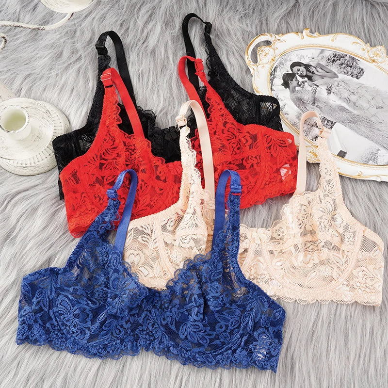 Women Sexy Lace Bras Plus Size Push Up Bralette Hollow Out Lingerie Embroidery Bra Brassiere Female Underwired Underwear