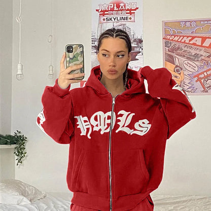 New Women's Street Style Hoodie with Foam Zipper European & American Fashion Casual Comfortable Fit Hooded Sweatshirt