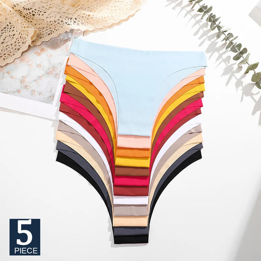 FINETOO 5Pcs/Set Ice Silk Seamless Underwear Low Waisted Brazilian Pants Breathable High Elasticity Lingerie Intimates Panties