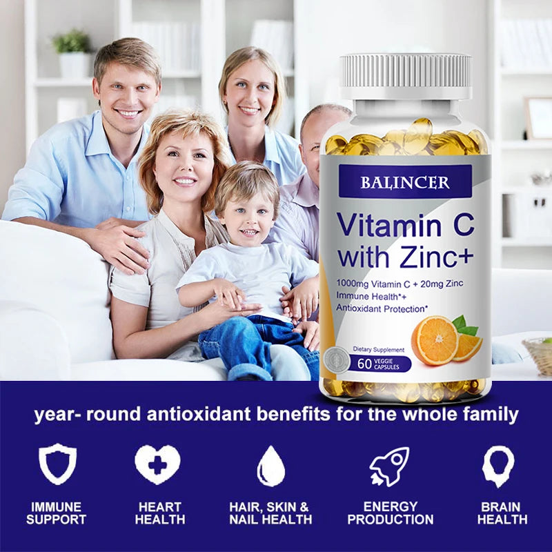Vitamin C with Zinc, Bioavailable, Ascorbic Acid, Zinc Oxide, Non-GMO and Gluten-Free Supplement