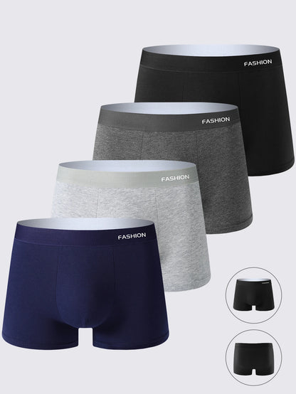 4-Pack Men's Solid Color Briefs Comfortable Breathable Sporty Casual Fitness Underwear Soft Plain Boxer Shorts