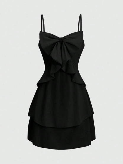 Women's Ruffle Suspender Dress – Three-Layer Bow Strap Dress