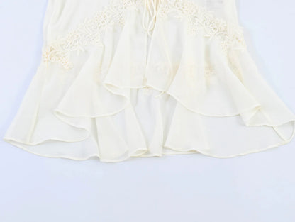 KONDALA Chic Lace Crochet Splicing See-through Shirts Women Elegant Leisure Lace-up Shirts 2026 Summer Trendy Lady Ruffles Shirt