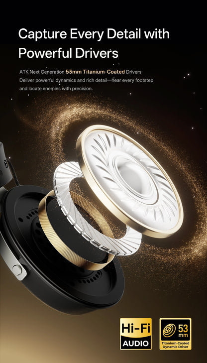 ATK M1 Game Headset Three Mode Wireless Headworn PS5  PC Gaming Headset Microphone Virtual 7.1 Surround Noise Reduction Headset
