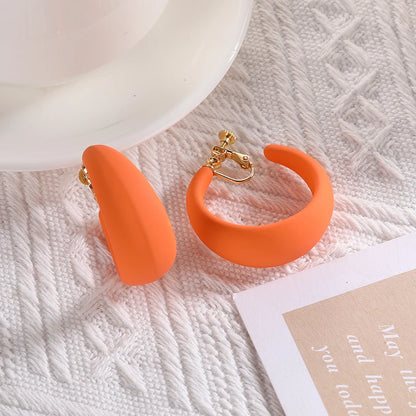 Summer Big Neon Colorful Acrylic C Shaped Hoop Clip on Earrings Geometric Round Earrings for Women Fashion Non Piercing Jewelry