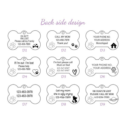 Personalized Customized Cute Pet Name Tag Stainless Steel Pet Cat And Dog Name Card Pet Collar Pendant Name Tag