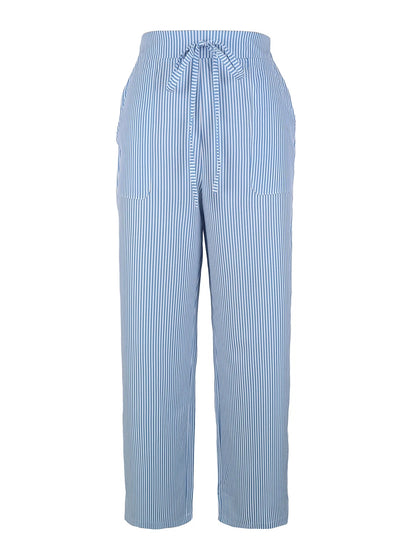 Women's Vertical Striped Wide Leg Pants High Waist Drawstring Loose Casual Trousers Autumn Elastic Waist Trousers with Pockets
