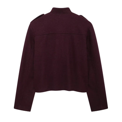 HH 2024 Fashion Women Soft Tweed Bomber Jacket O-Neck Long Sleeve Pockets Buttons Loose Woolen Coat Female Streetwear