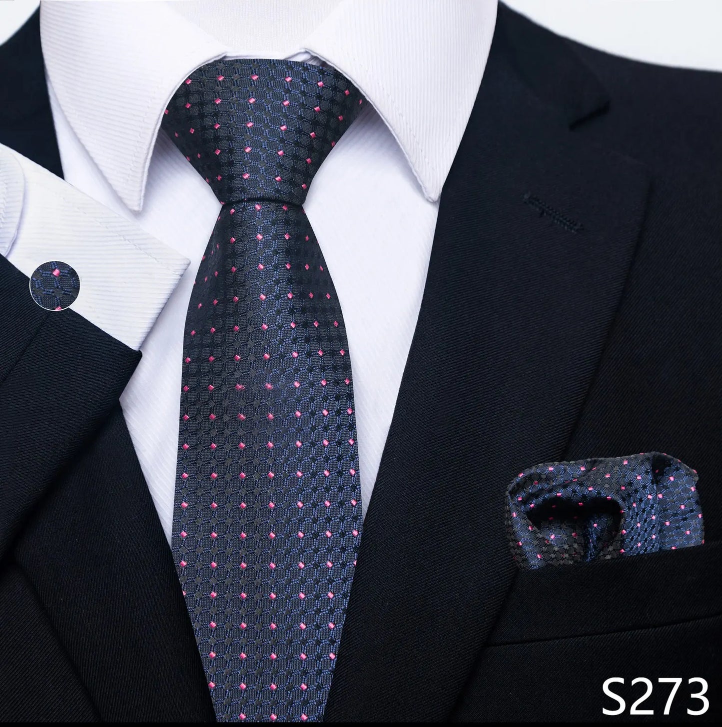 Mens Blue Gold Tie  Pocket Square Set - Wedding  Party Accessories