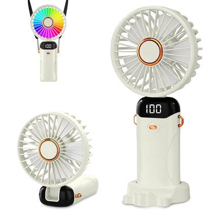 USB Rechargeable Handheld Fan 1200mAh 6 Speeds Foldable LED Light Blade Portable Mini Fan Personal Cooler for Home Gift