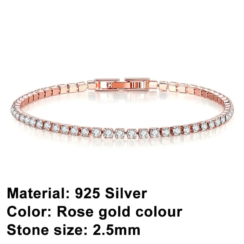 925 Sterling Silver Rose Gold Tennis Bracelet Sparkling Crystal Cubic Zirconia Hip-Hop Luxury Women's Jewelry Surprise Gift