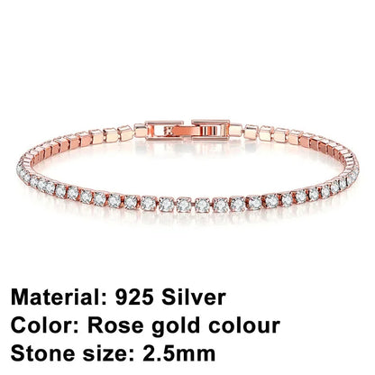 925 Sterling Silver Rose Gold Tennis Bracelet Sparkling Crystal Cubic Zirconia Hip-Hop Luxury Women's Jewelry Surprise Gift