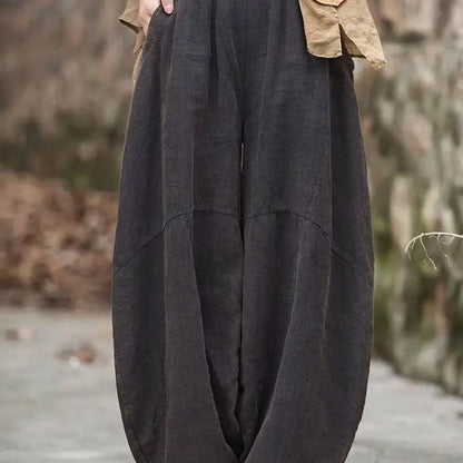 Elegant Women's Cotton Linen Baggy Cargo y2k Pants Vintage Elastic Waist Trousers Loose Casual Long Wide Leg Oversize Clothes