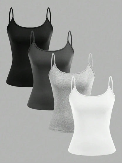 4 pcs Women Solid Color  Camisoles Vest Women Tank Tops Female Summer Sexy Strap Basic Tops Sleeveless Camisole T-shirt