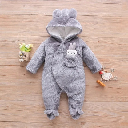 Baby Winter Clothes - Plush Baby Romper With Cute Cartoon Animal Prints For 0-2 Years