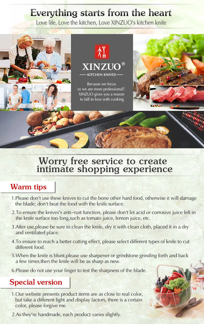 XINZUO 210mm Chef Knife - 3 Layer 440C Core Clad Steel Gyutou with G10 Handle