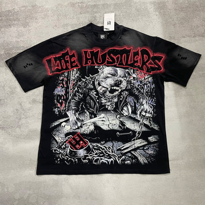 26SS Y2K High Quality American Retro Trendy Fashion Tops LIFE HUSTLERS 100% cotton large size loose Men's Women's T-Shirt