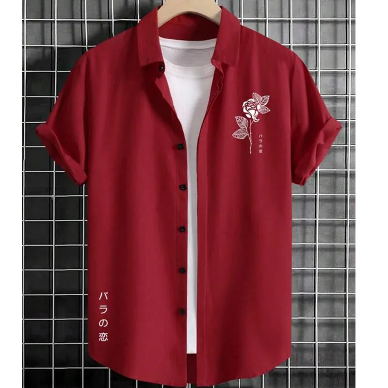 Hawaiian Men'S Shirt 3d Flower&Text Printing Beach Party Sweatshirt Loose Oversized And Blouse High-Quality Clothing