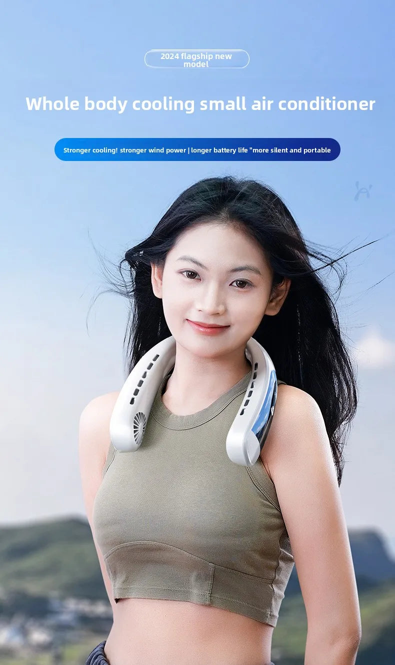 Sports Neck Hanging Cooling Small Fan Portable Neck Hanging Digital Display Strong Wind Silent Bladeless Charging Small Fan