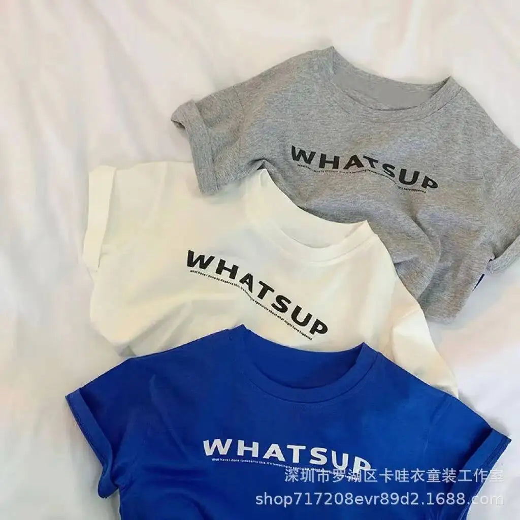 Toddler Boy Girl Tshirt Cotton 26 Spring Summer Children Big Kid Clothes Short-sleeve Letter Print Round-neck Top 2-12 Years