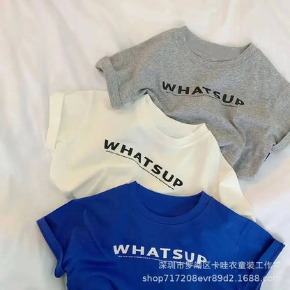Toddler Boy Girl Tshirt Cotton 26 Spring Summer Children Big Kid Clothes Short-sleeve Letter Print Round-neck Top 2-12 Years
